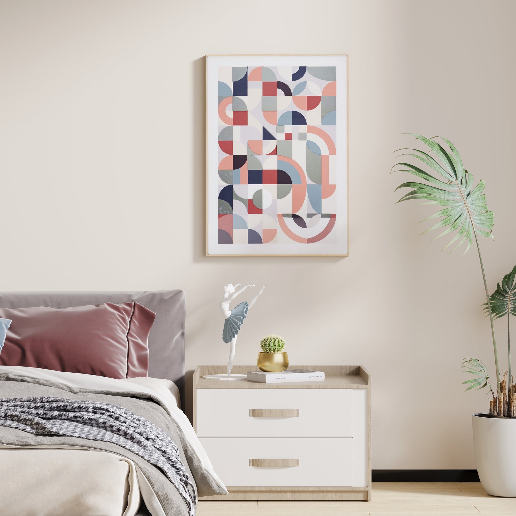 Abstract Grid Stitching Framed Wall Art