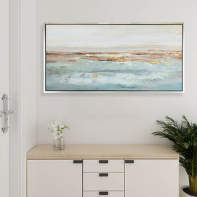 Modern Blue Gold Abstract Ocean Landscape Art Oil Painting