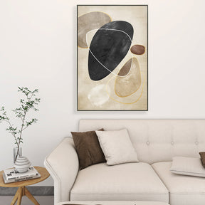 Black And Beige Stone Half Hand Painted Wall Art