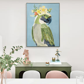 Green Bird Half Hand Painted Canvas Wall Art