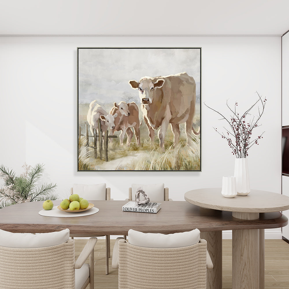 Animal Cow Half Hand Painted Canvas Wall Art