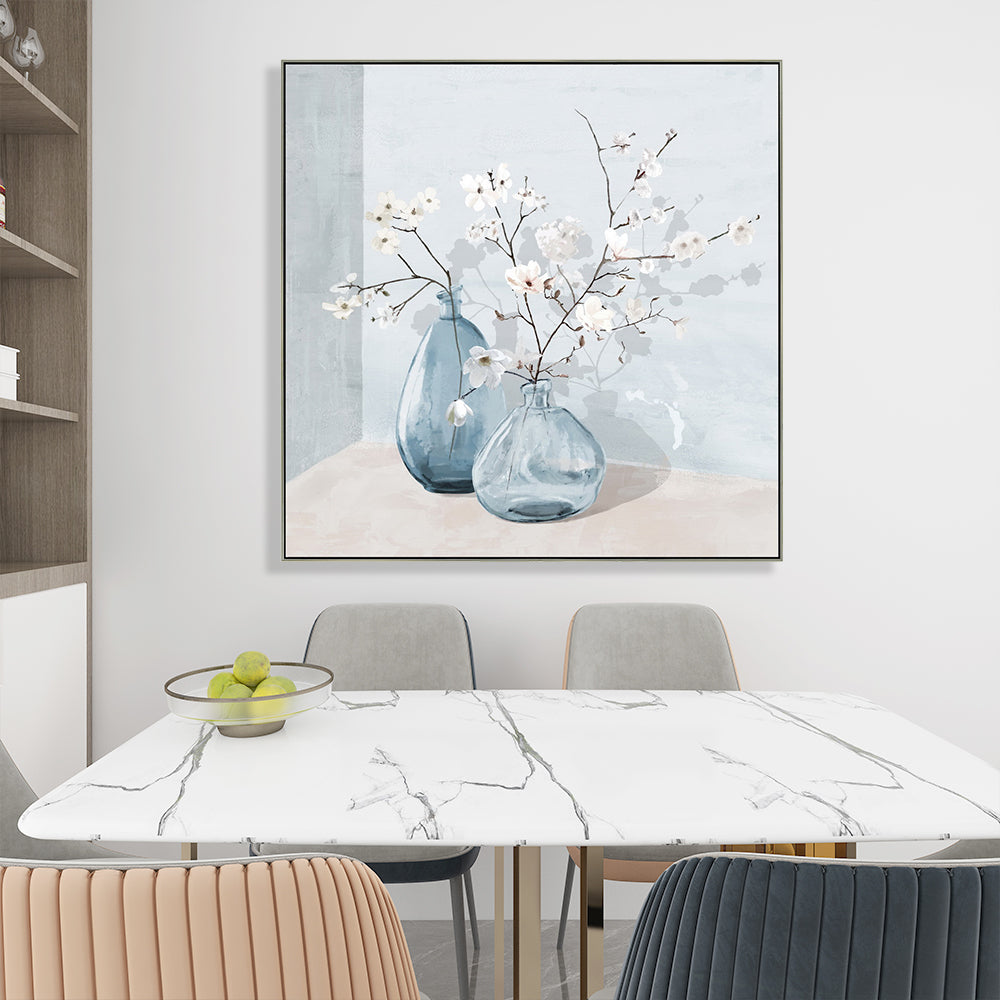 White Plum Flower Half Hand Painted Canvas Wall Art