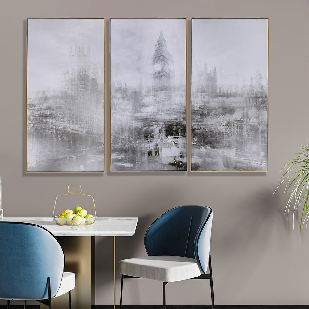 S/3 Black And White Sketch London Scenery Wall Art