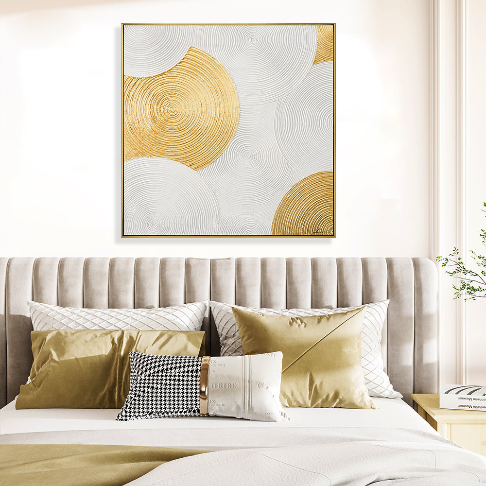 White And Gold Swirl Hand Painted Wall Art