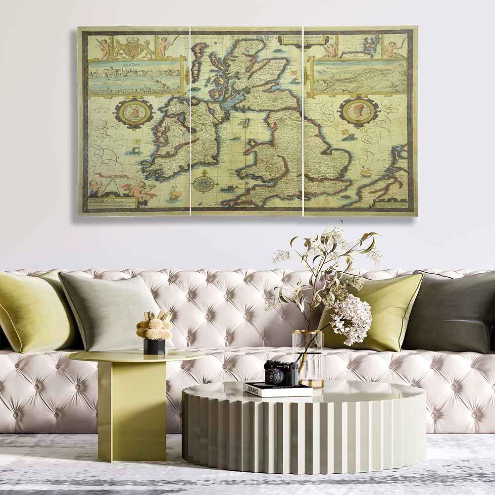 S/3 Traditional Map Framed Wall Art