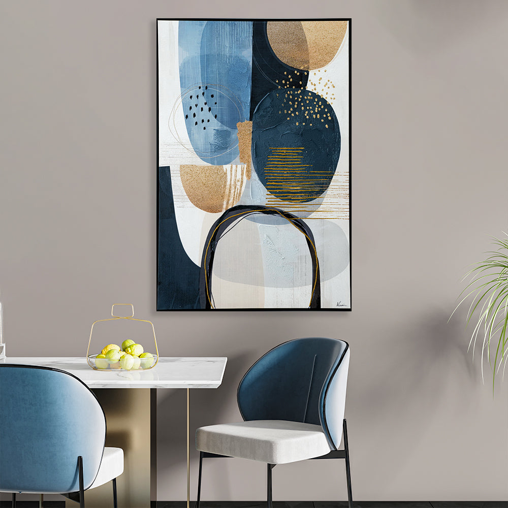 Blue And Black Half Hand Painted Wall Art