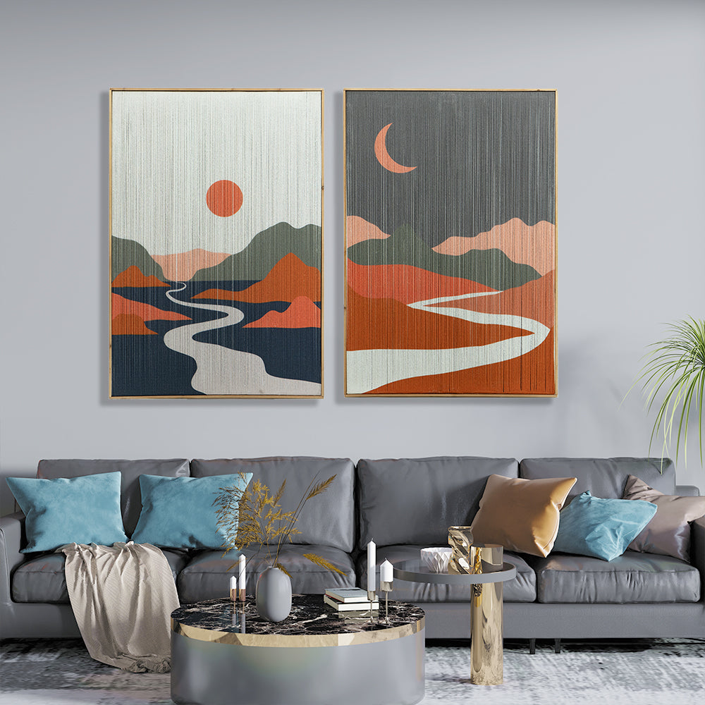 Minimalist Tassel Prints Sun and Moon S/2 Wall Art