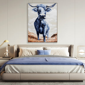 Blue Cow Hand Painted Oil Painting Wall Art