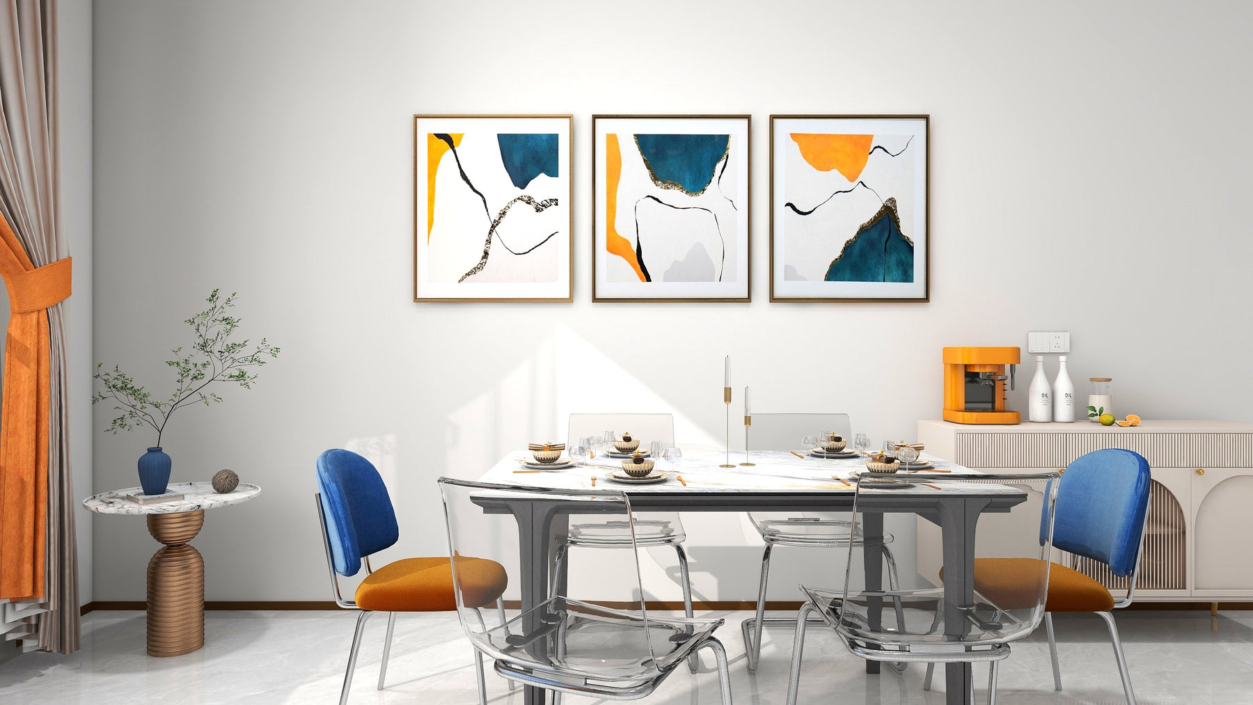 Contemporary Style Marcia Set of Three Abstract Framed Wall Art