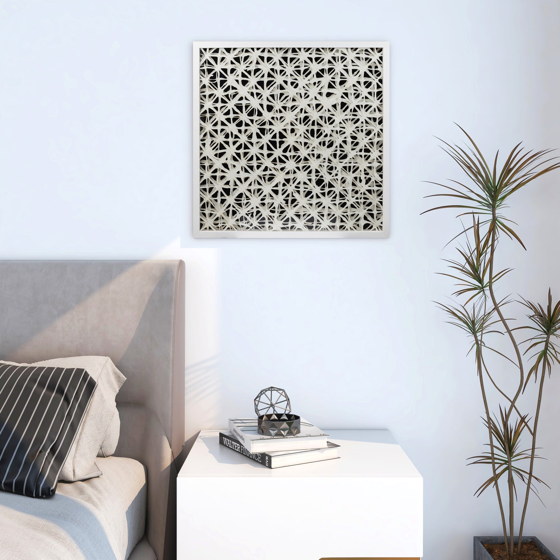 Layered Hollow Grid Framed Wall Art