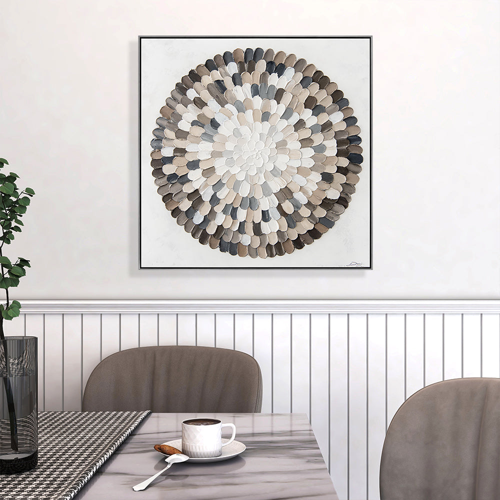 Round Flower Core Oil Painting Framed Wall Art