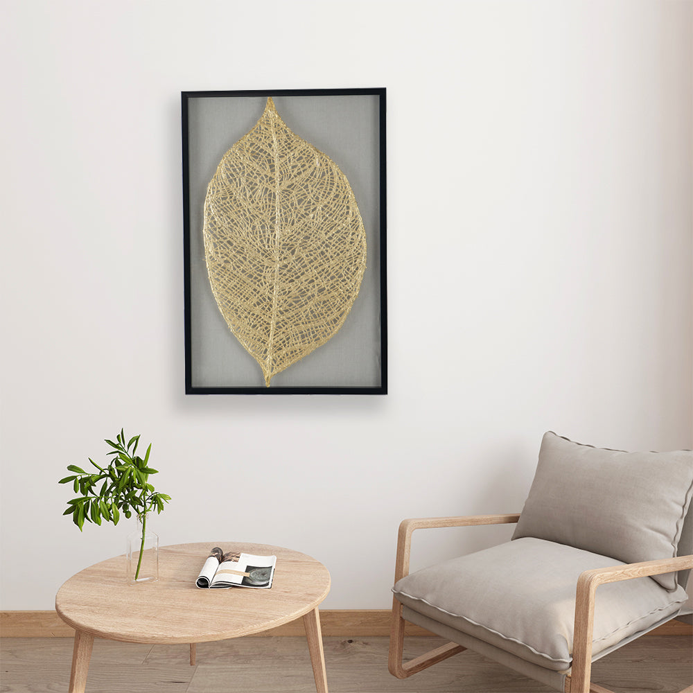 Contemporary Adonis Gold Toned Paper Leaf Shadow Box Wall Decor