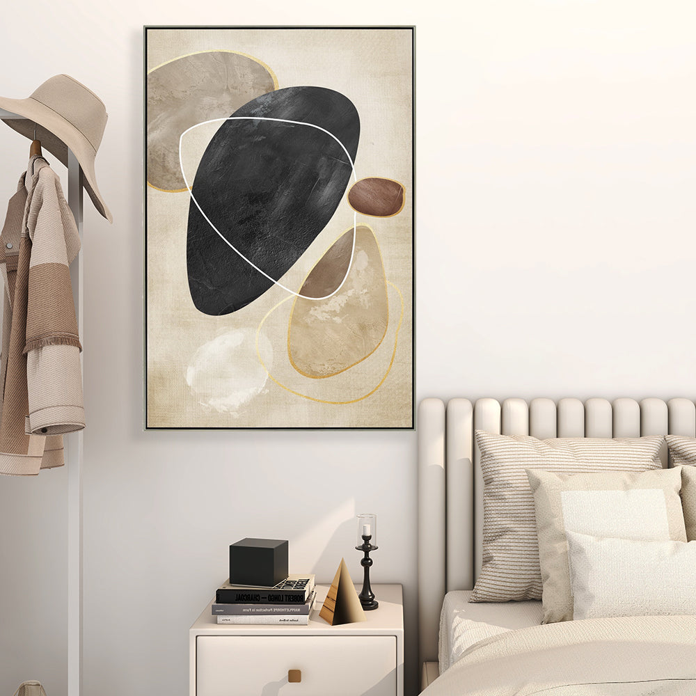 Black And Beige Stone Half Hand Painted Wall Art