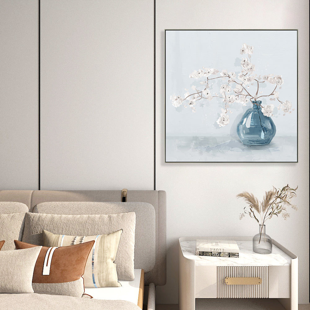 White Plum Flower Half Hand Painted Canvas Wall Art