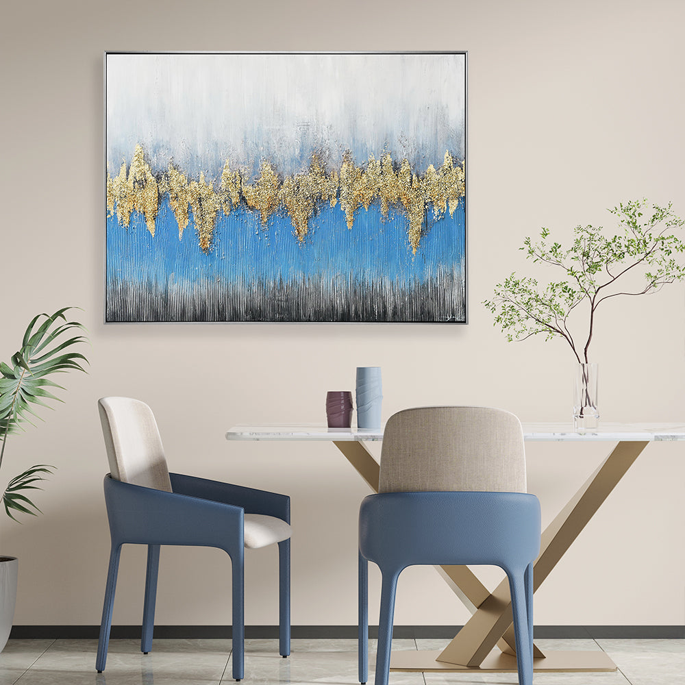 Blue And Gold Hand Painted Canvas Wall Art