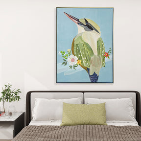 Green Bird Half Hand Painted Canvas Wall Art