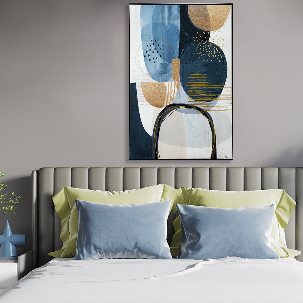 Blue And Black Half Hand Painted Wall Art