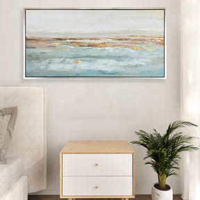 Modern Blue Gold Abstract Ocean Landscape Art Oil Painting