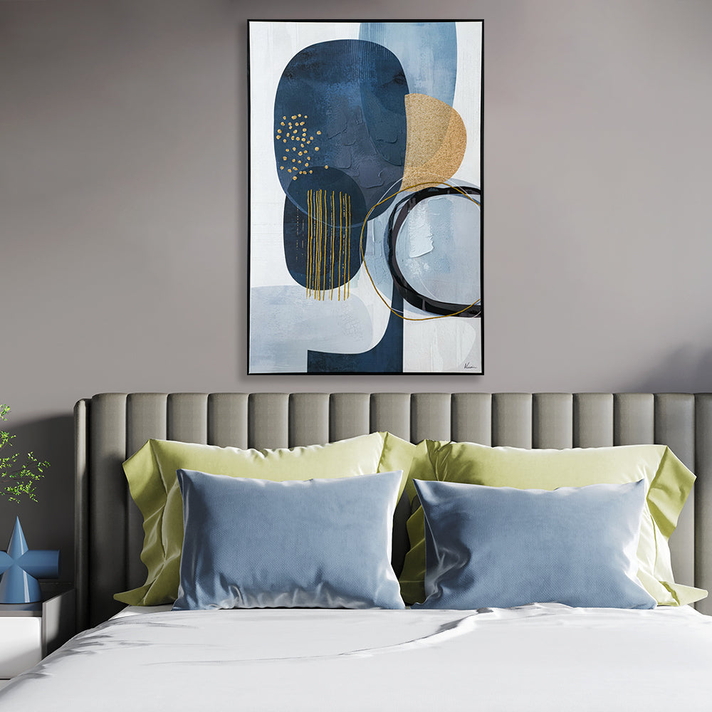 Blue And Black Half Hand Painted Wall Art