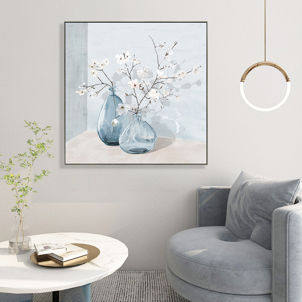 White Plum Flower Half Hand Painted Canvas Wall Art