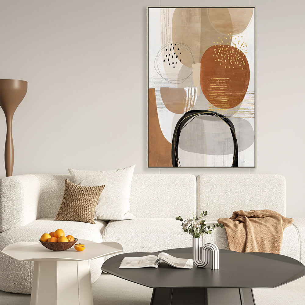 Brown Overlapping Circles Half Hand Painted Wall Art