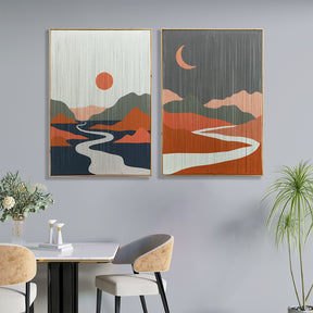 Minimalist Tassel Prints Sun and Moon S/2 Wall Art