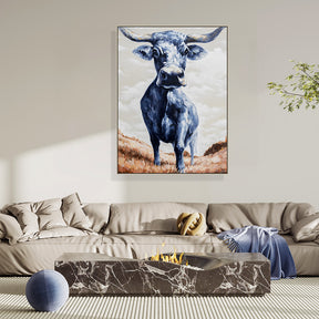 Blue Cow Hand Painted Oil Painting Wall Art