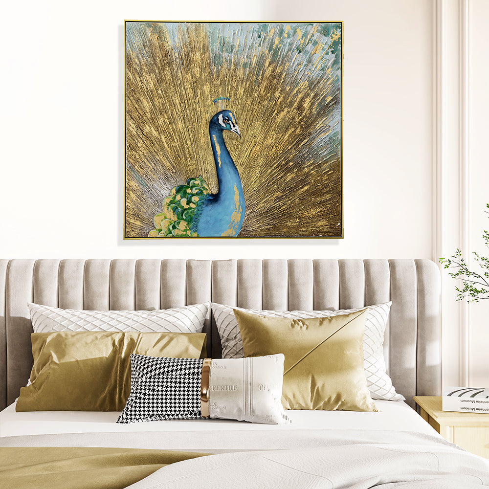 Golden Peacock Hand Painted Canvas Wall Art