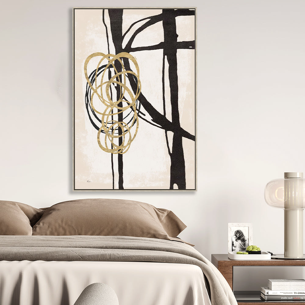 Black And Cream Lines Half Hand Painted Wall Art