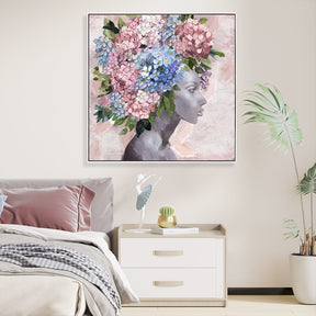 Flowers And Women Half Hand Painted Oil Painting