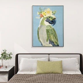 Green Bird Half Hand Painted Canvas Wall Art