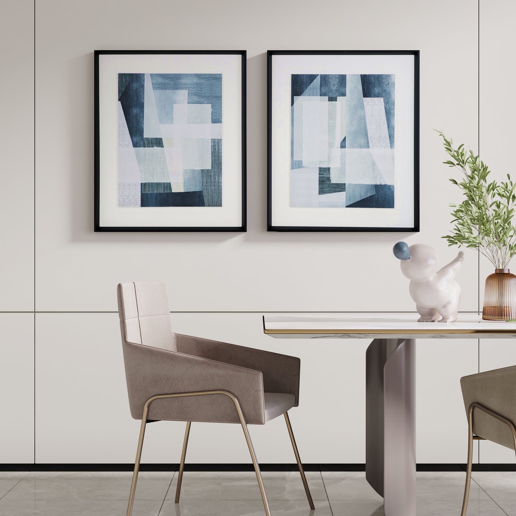 S/2 Abstract Overlapping Geometric Wall Art