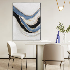 Hand Painted Blue And Black Abstract Wall Art