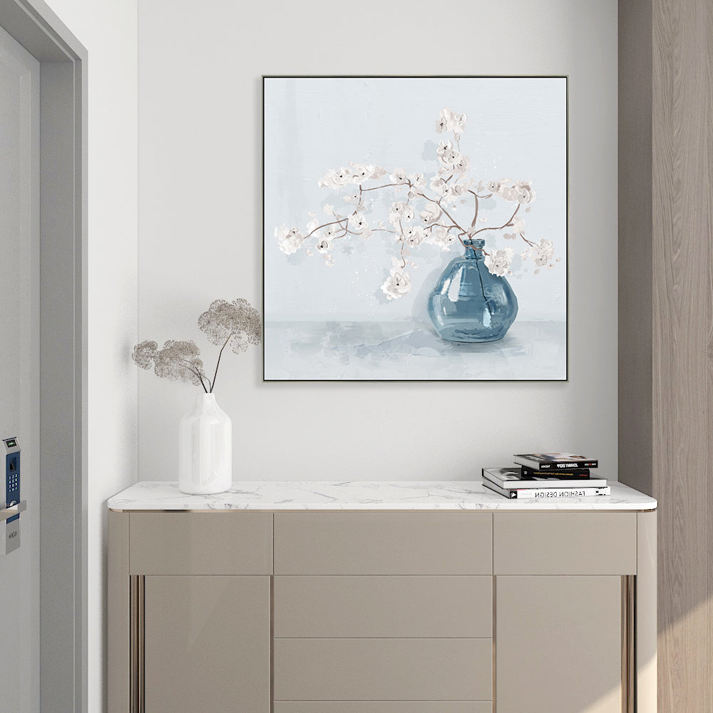 White Plum Flower Half Hand Painted Canvas Wall Art