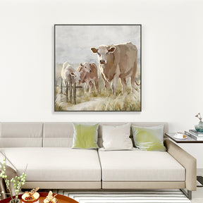 Animal Cow Half Hand Painted Canvas Wall Art