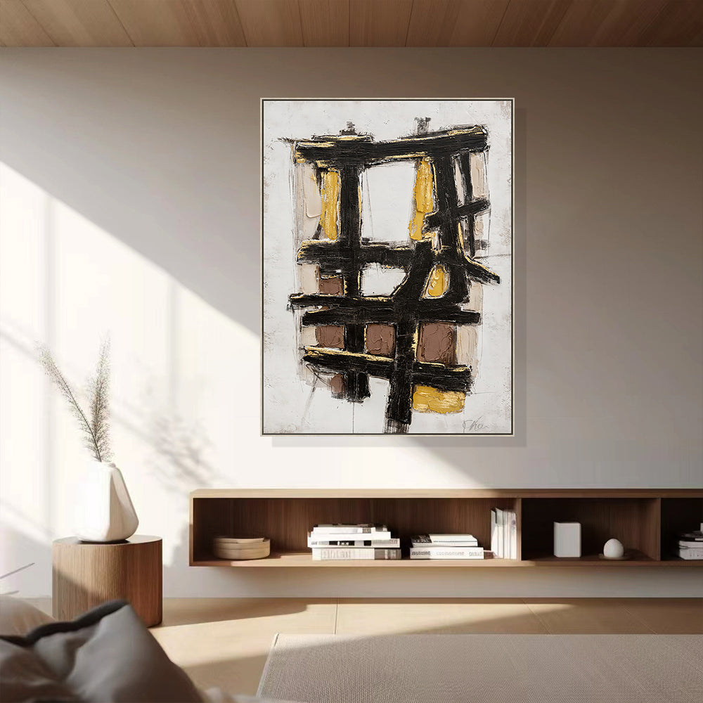 Black Brown And Yellow Lines Hand Painted Oil Painting