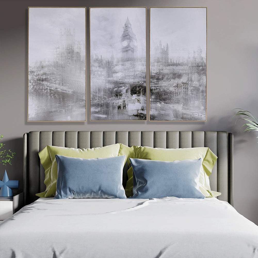 S/3 Black And White Sketch London Scenery Wall Art