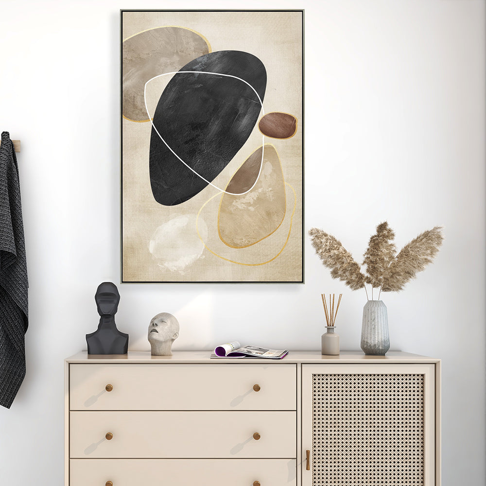 Black And Beige Stone Half Hand Painted Wall Art