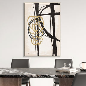 Black And Cream Lines Half Hand Painted Wall Art