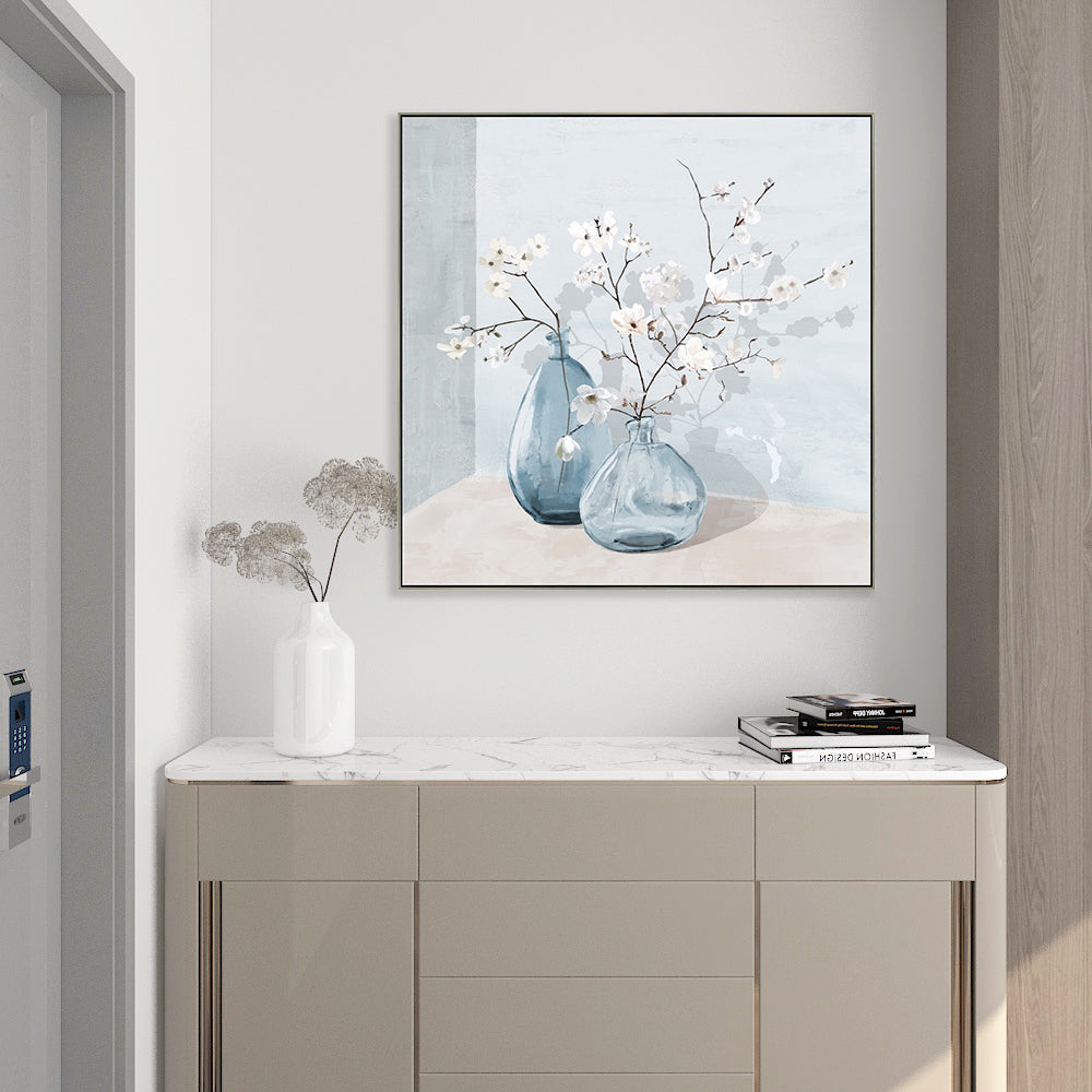 White Plum Flower Half Hand Painted Canvas Wall Art