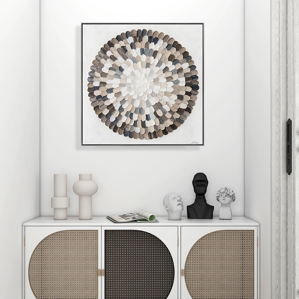 Round Flower Core Oil Painting Framed Wall Art