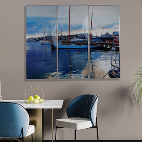 Contemporary Coastal Style S/3 Picture Hang Glass Wall Art