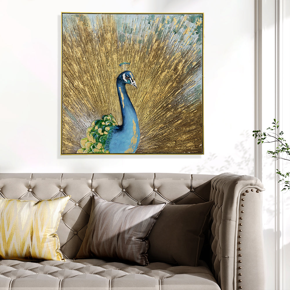 Golden Peacock Hand Painted Canvas Wall Art