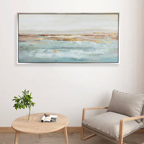 Modern Blue Gold Abstract Ocean Landscape Art Oil Painting