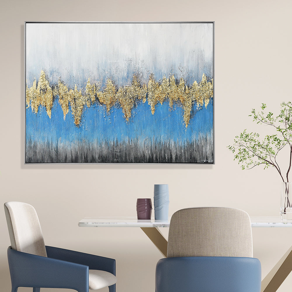 Blue And Gold Hand Painted Canvas Wall Art