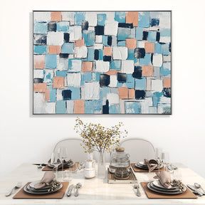 Blue Square Grid Hand Painted Canvas Wall Art