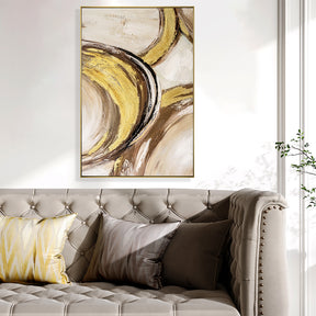 Hand Painted Yellow And Cream Abstract Wall Art