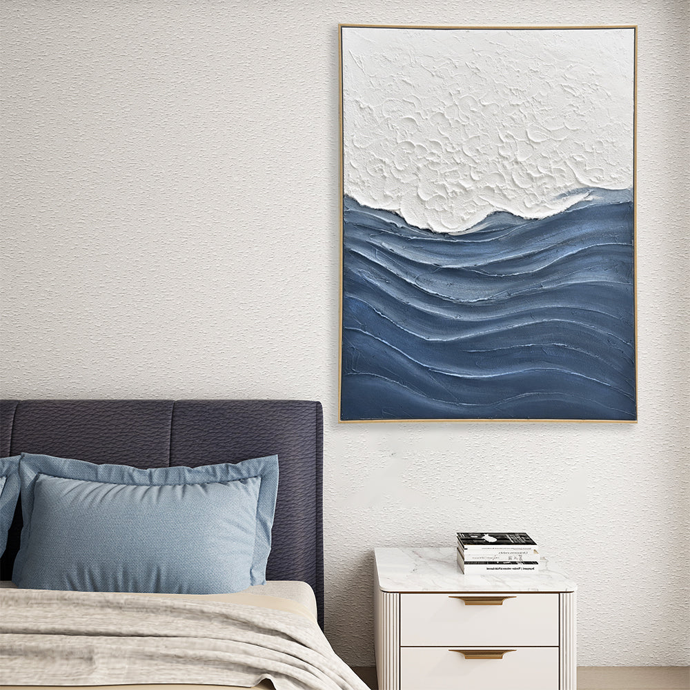 Hand Painted White And Blue Canvas Wall Art