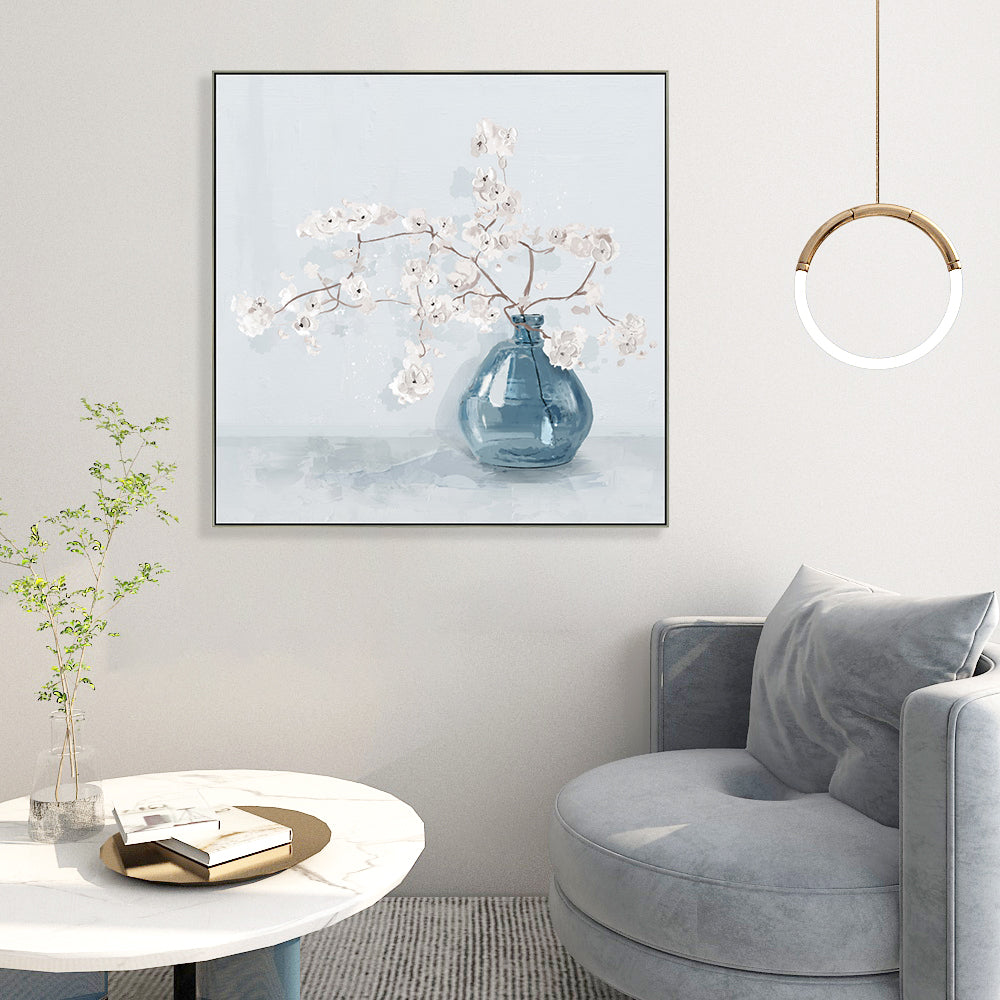 White Plum Flower Half Hand Painted Canvas Wall Art