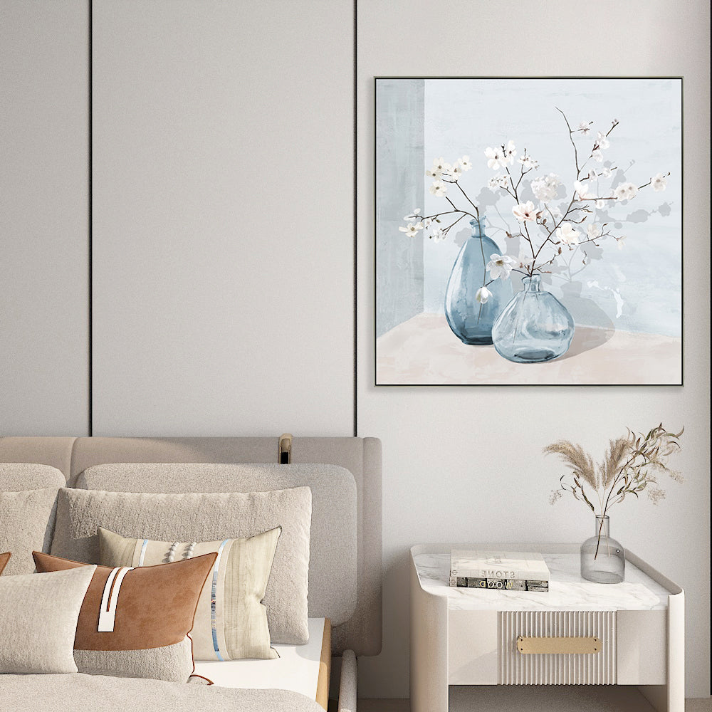 White Plum Flower Half Hand Painted Canvas Wall Art